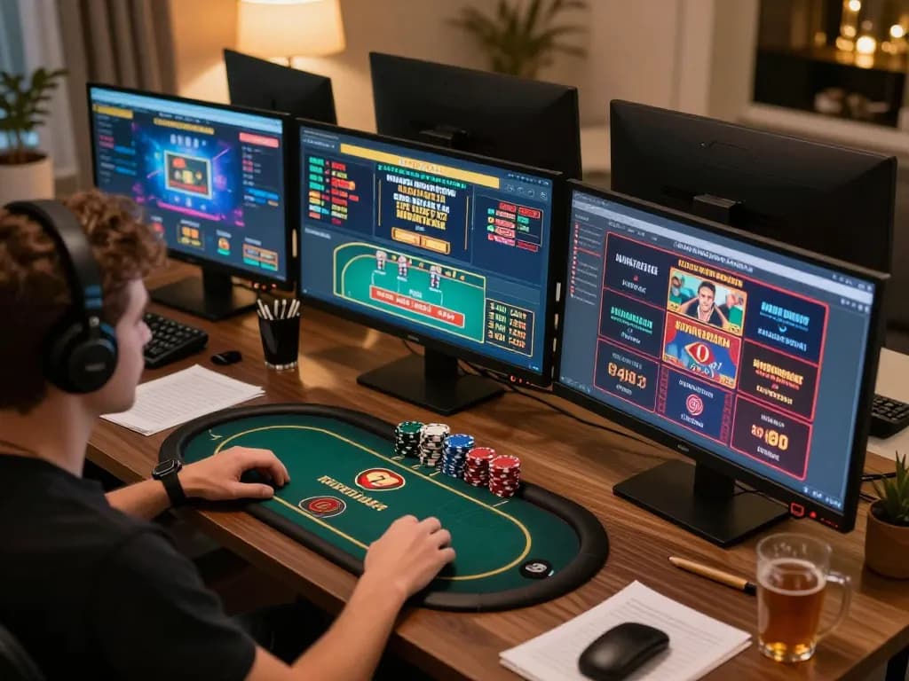 Player strategizing on sc88.charity with multiple screens showcasing online casino games and betting options.