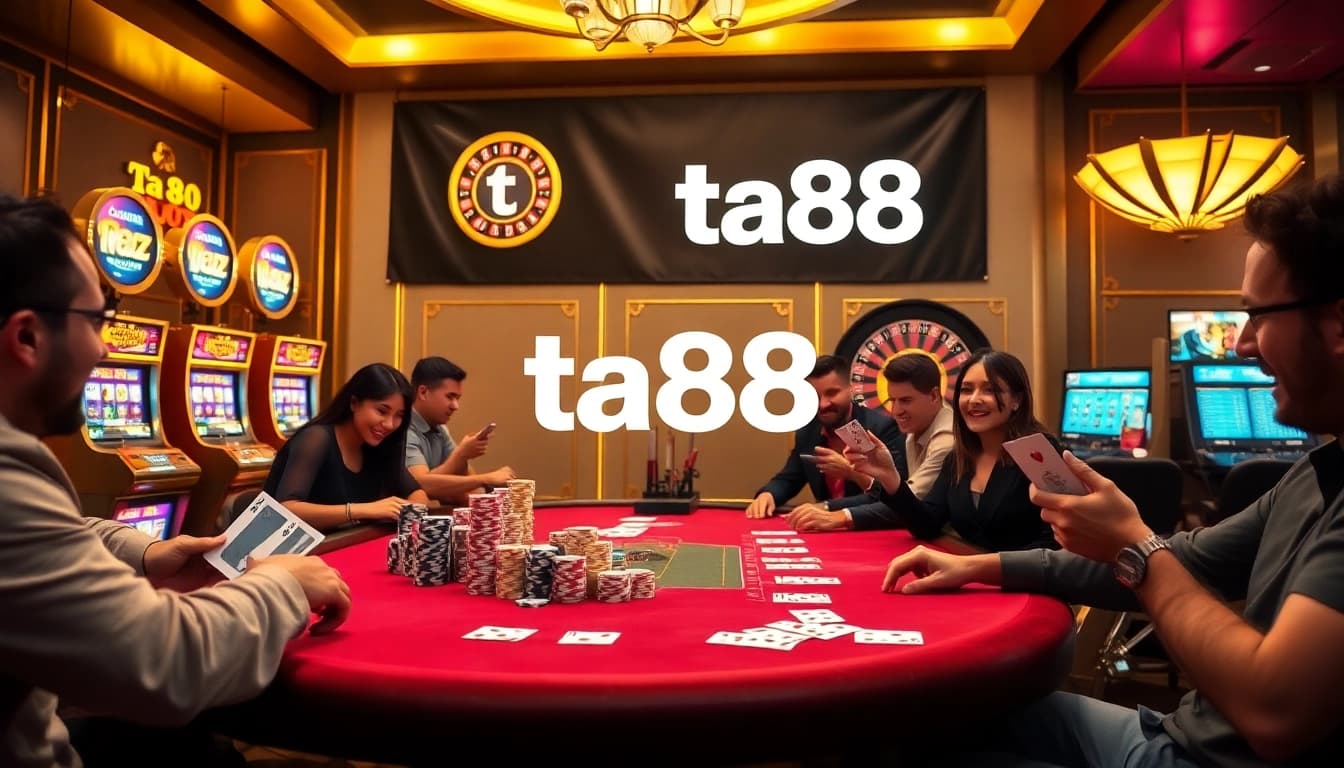 Experience exhilarating gambling at ta88 with vibrant casino visuals featuring poker and roulette.