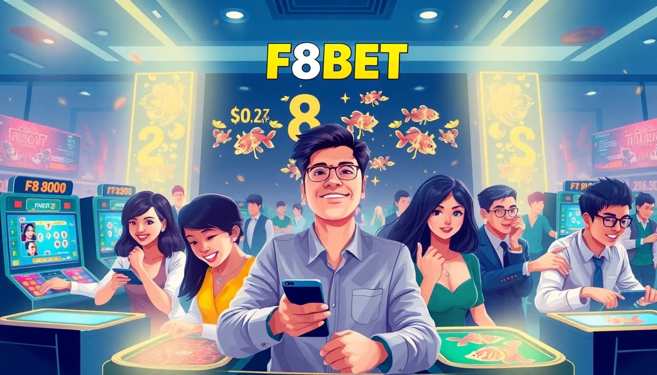 Dynamic gaming scene at https://f8beta2.support/ highlighting Baccarat and fish shooting excitement.