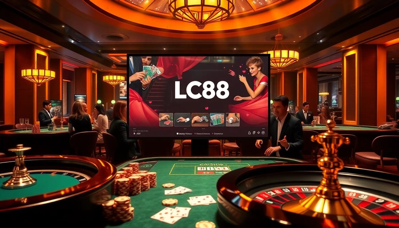 Exciting gaming atmosphere at LC88 casino with vibrant tables and engaging players