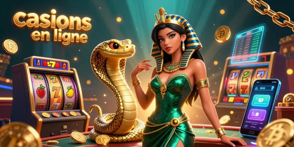 Jouez à des jeux passionnants dans des casinos en ligne avec une scène de personnage époustouflante mettant en vedette des éléments de machines à sous et des cryptomonnaies.