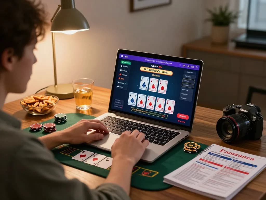 Engaged player enjoying mm88 online blackjack at home, showcasing strategy and excitement in a cozy atmosphere.