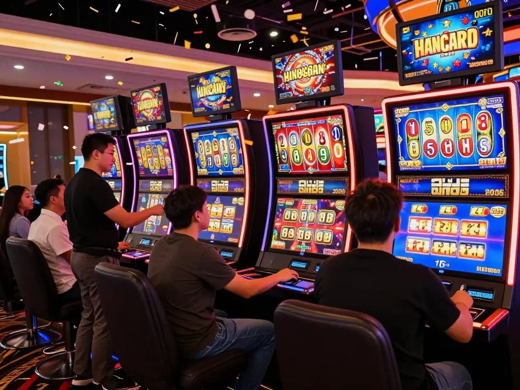 Skena permainan slot online yang menarik di LAOBAN188 dengan pemain yang terlibat dan tampilan yang hidup.