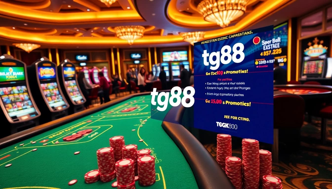 Betting excitement at tg88 casino with vibrant tables and colorful slot machines.