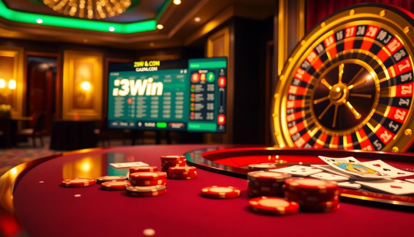 Engage with thrilling gameplay at 13win .com featuring a vibrant casino scene with cards and chips.
