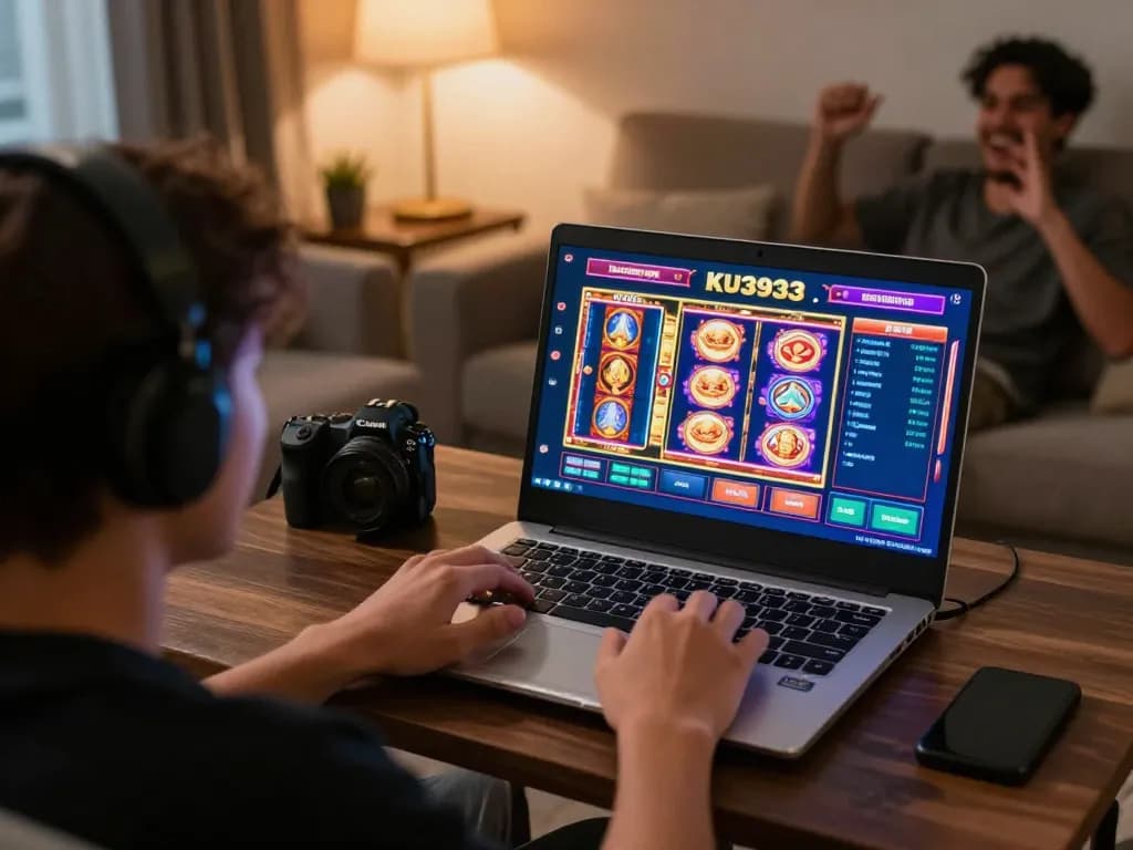 Engaging gameplay on KU3933’s slot games from a comfortable home setup.