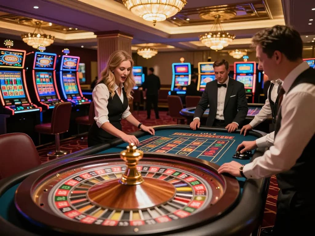 Engaged players at the B52club roulette table, betting under ambient casino lighting.