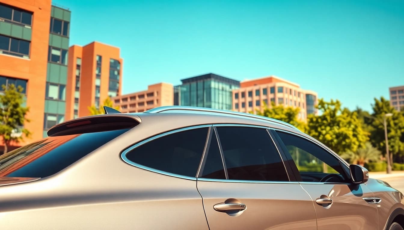 Enhance your ride with the best window tint Chattanooga TN featuring sleek vehicles in sunny urban environments.