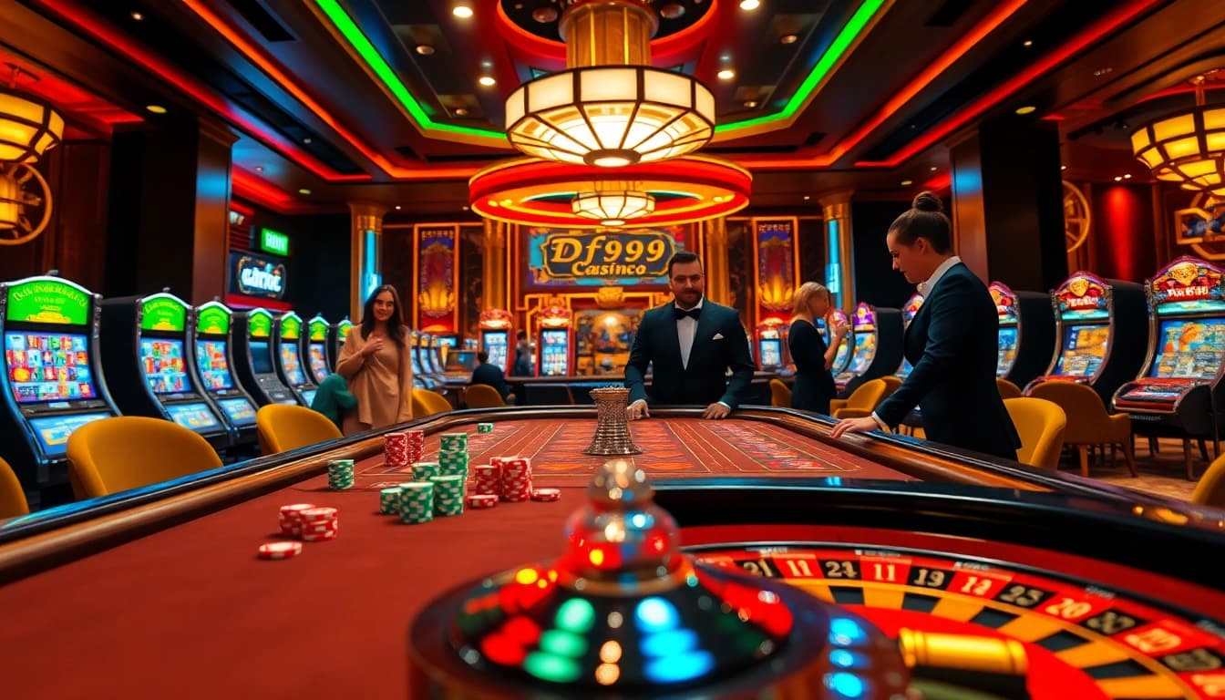 Experience the thrill of DF999 casino gaming with dynamic tables and vibrant slot machines.