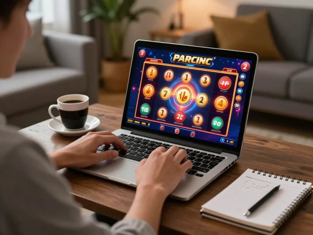 Spin the jackpot on m111 slots in a cozy home gaming setup with warm lighting.