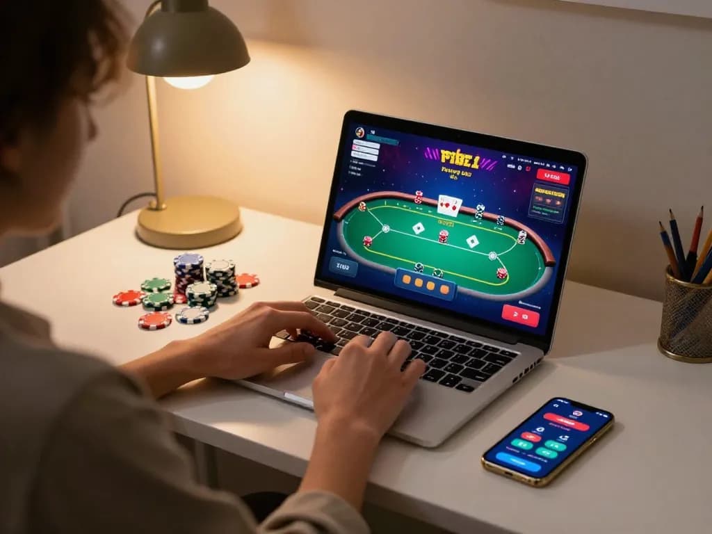Engaging in online gambling with to288 poker game interface, vibrant atmosphere, and colorful chips.