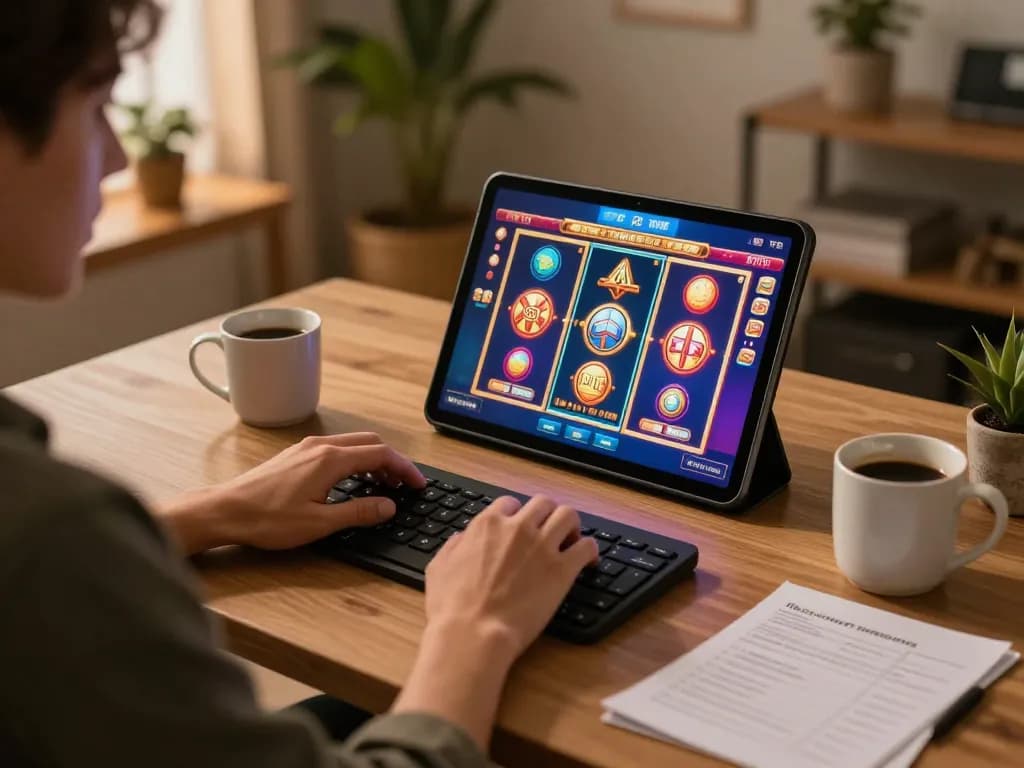 Phtaya user enjoying exciting slot games on tablet in a relaxing home setting