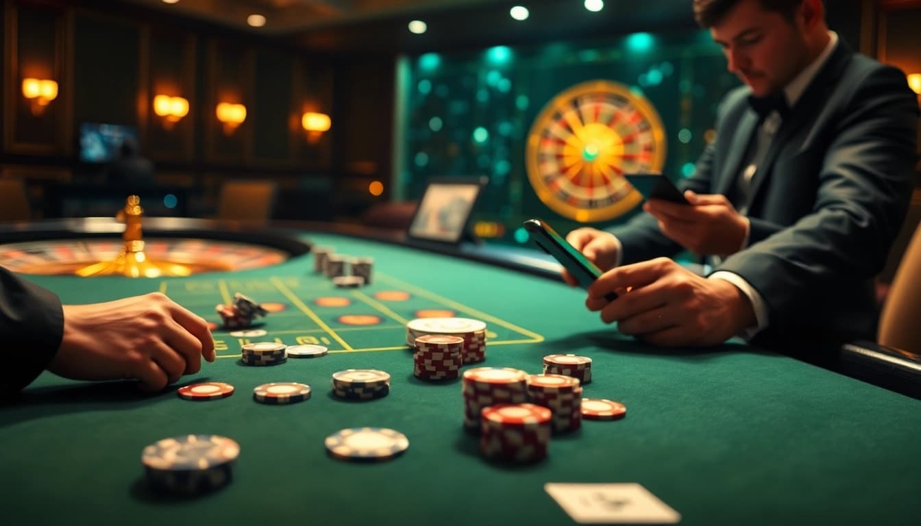 Gambling excitement at SODO66 casino table with poker chips and cards in view.