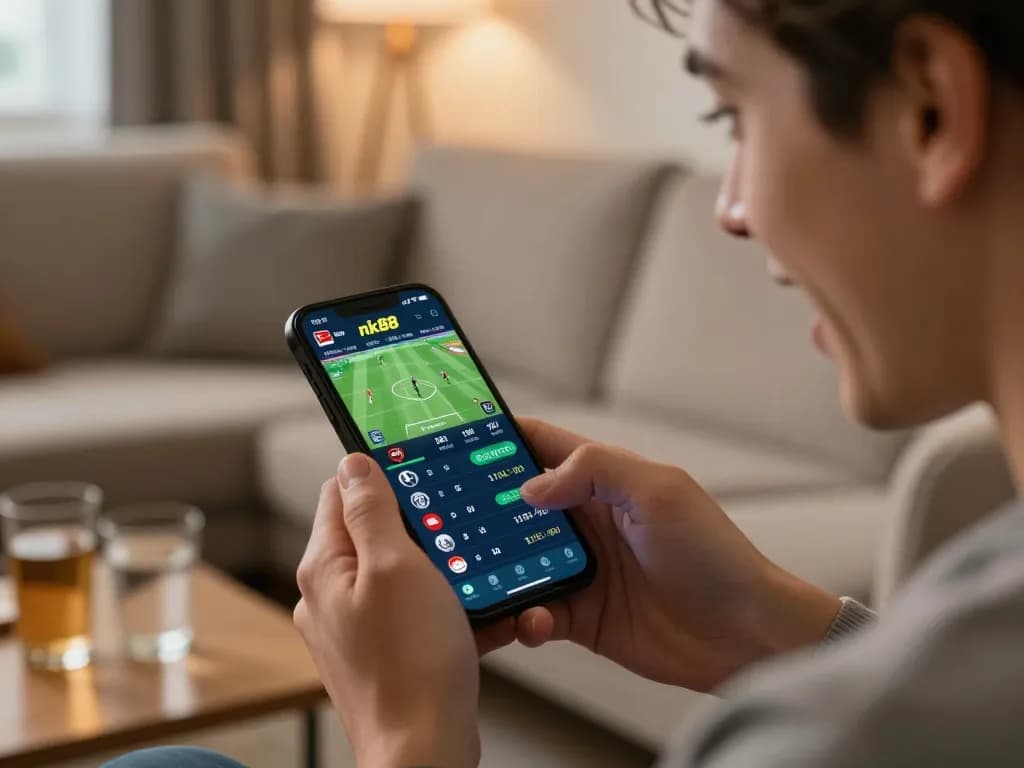 Placing exciting bets on Bundesliga matches at nk88 through mobile app during live games.