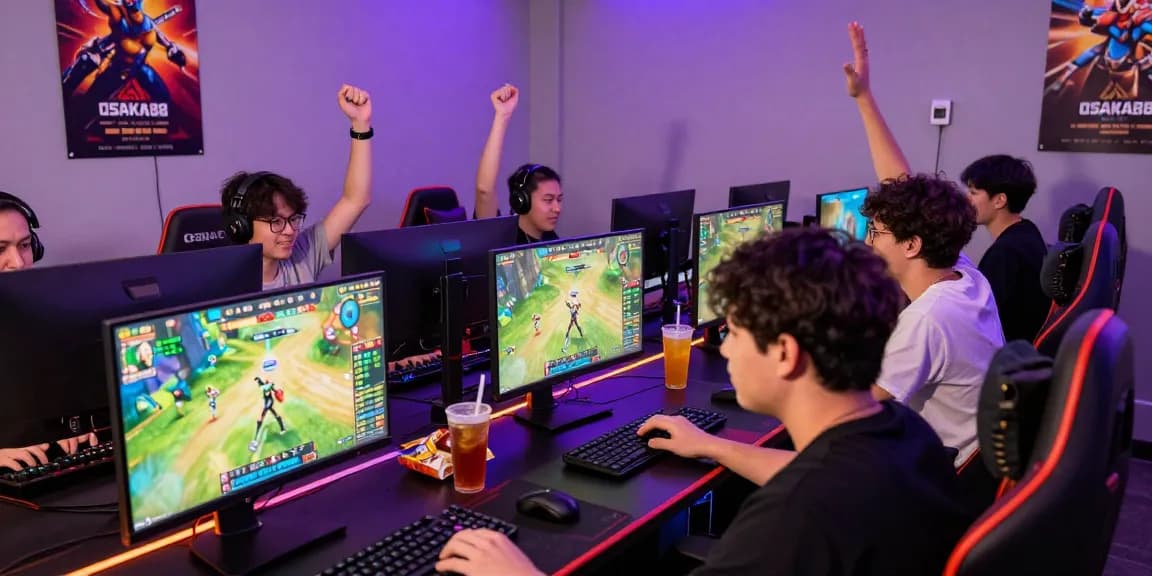 Exciting online gaming scene during OSAKA88 login, showcasing players engaged in games with vibrant setups and supportive atmosphere.