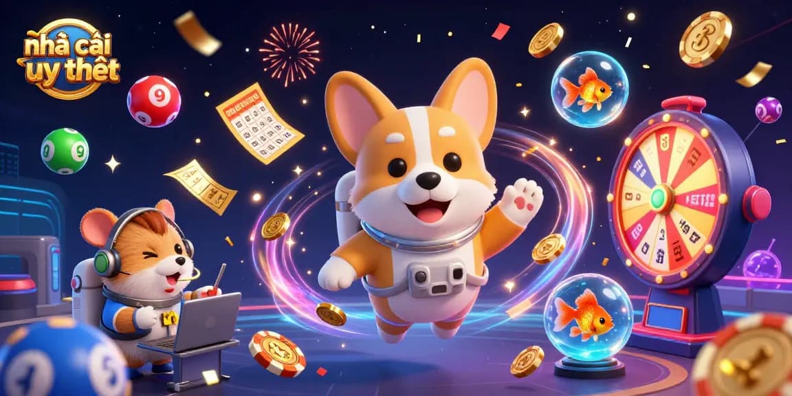 Play at nhà cái uy tín with exciting games in this vibrant 3D space casino illustration.