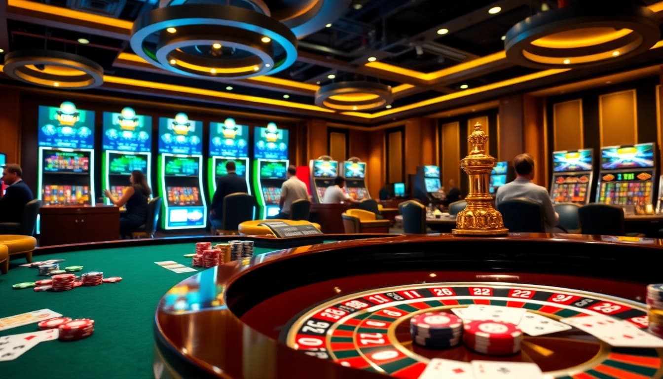 Excited players placing bets at a vibrant casino table, featuring king88b.us.com in the gaming ambiance.
