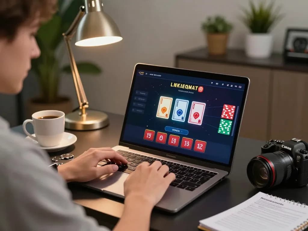 Engaging in strategic online gambling at OKFUN with live dealer games displayed on the laptop screen.