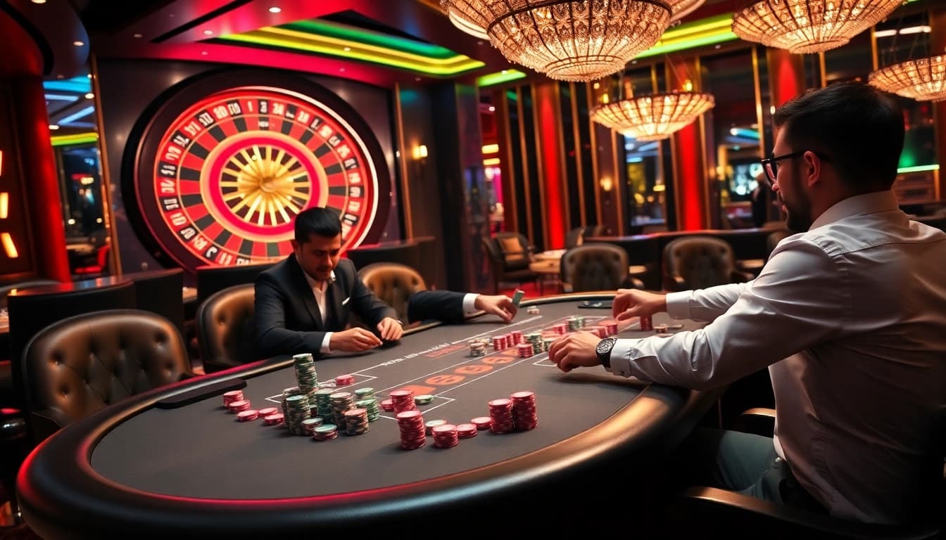 Players strategizing at a poker table, capturing the excitement of online gambling at https://onew88.com/.