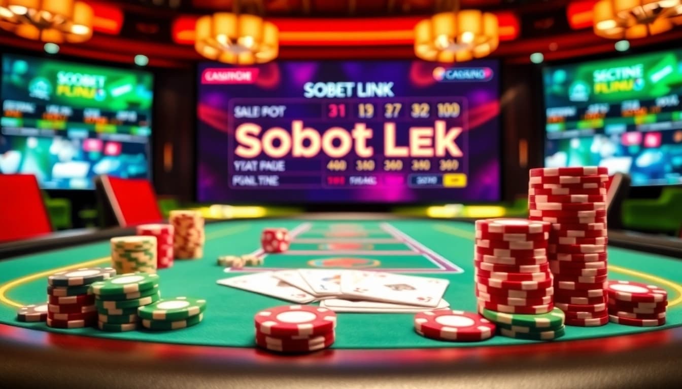 Experience the thrill of betting with the sbobet link on a glamorous casino table filled with chips and cards.