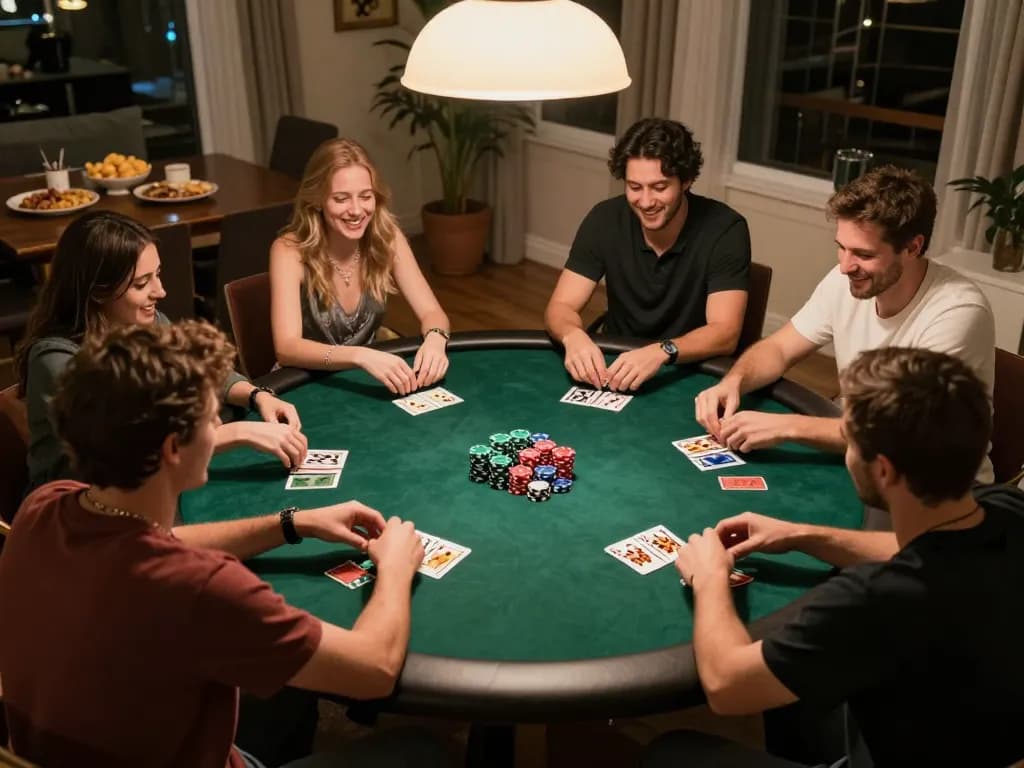 Friends engaging in a lively poker night to enhance their situs toto gameplay strategy.