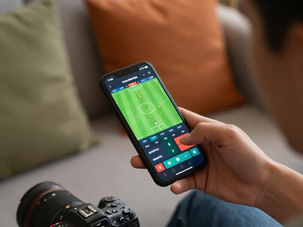 Witness the excitement of live sports betting on uu88 with an interactive smartphone display showing betting odds.