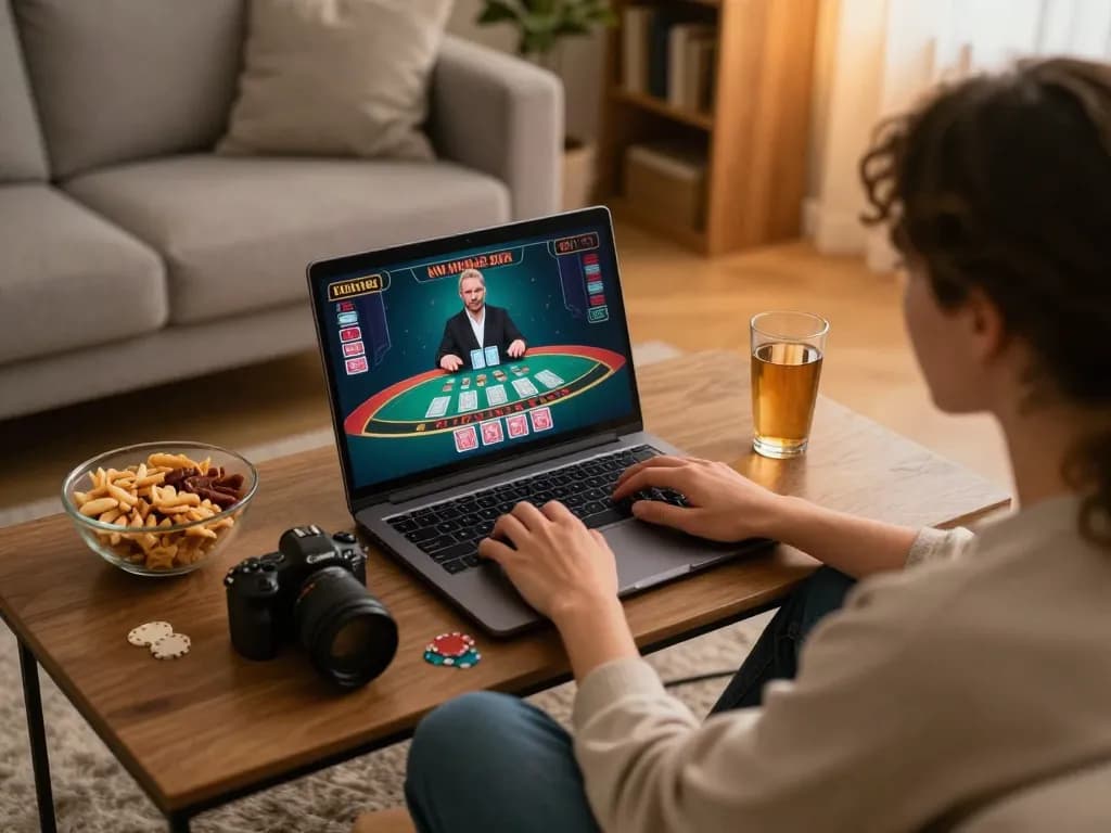 Player engaged in online blackjack at https://x88.design/, showcasing strategic gameplay and a cozy atmosphere.