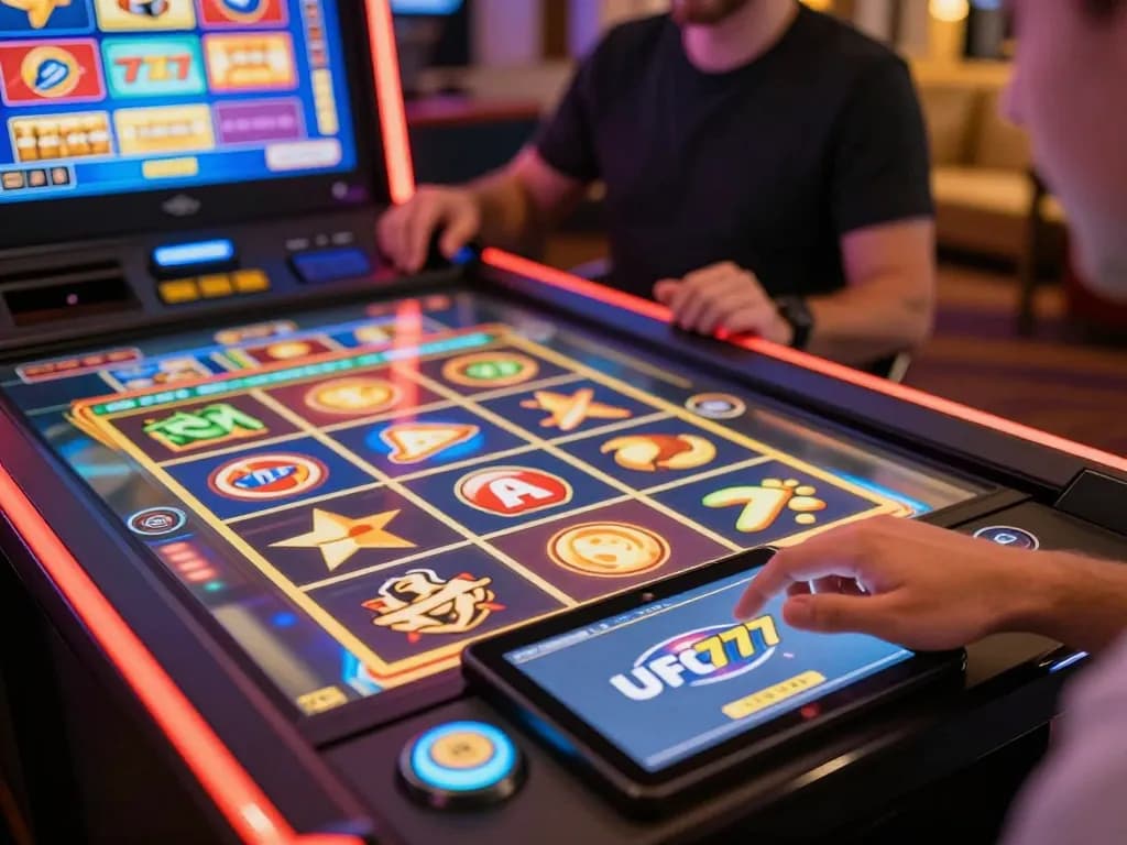 Players enjoying the thrilling action of UFO777 slot machines with engaging graphics and gameplay.