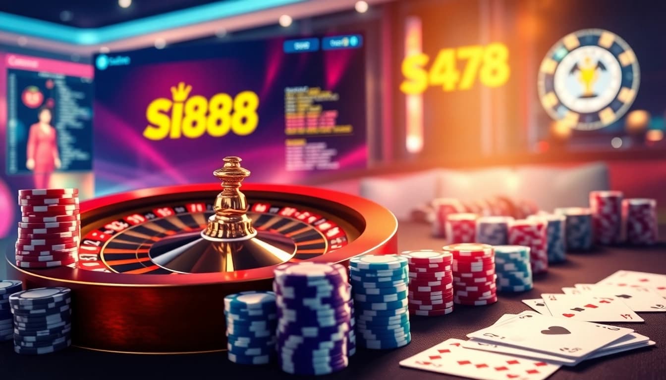 Experience thrilling gaming moments at sin88 with vibrant roulette and poker elements in a luxurious casino.