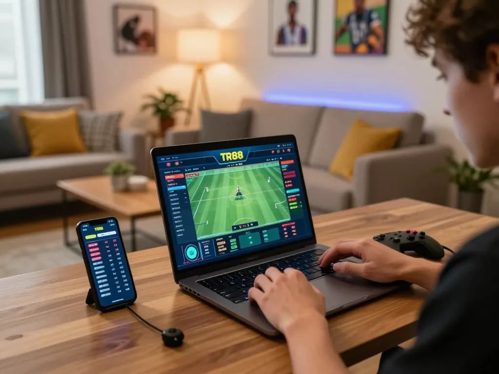 Engaged user placing bets on TR88VINA through a modern home setup