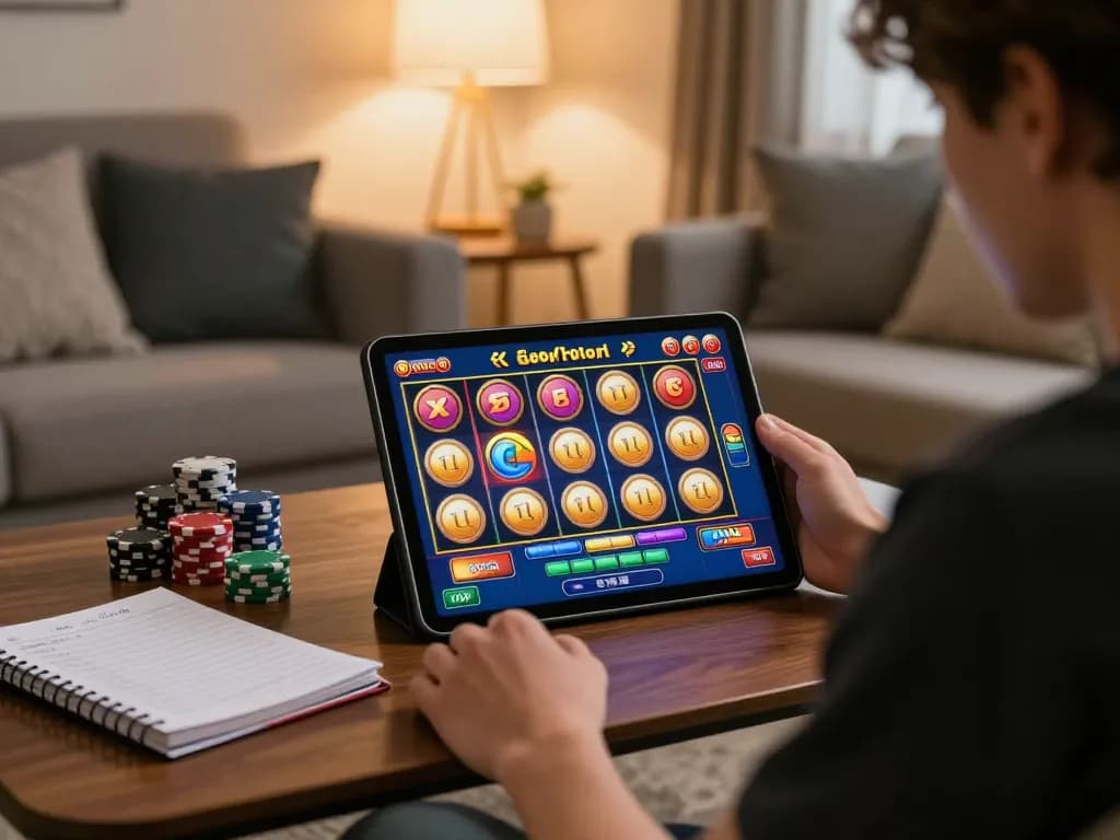 Engaging in exciting slot gacor viral gameplay on a tablet at home.