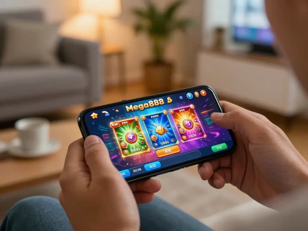 Engaging with Mega888 mobile app to learn more about responsible gaming practices and gameplay.