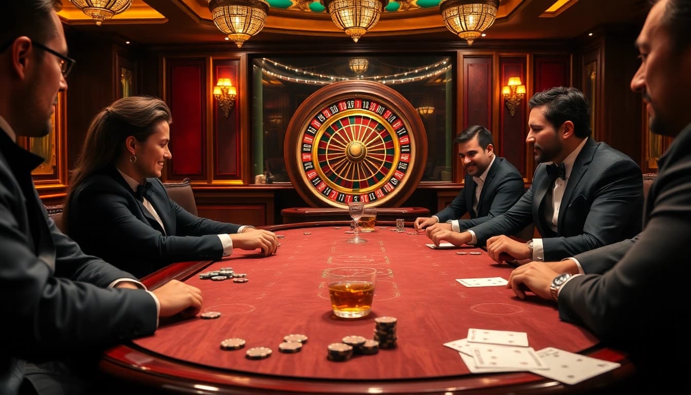 Experience thrilling gameplay at dh88.com with intense poker action around luxurious casino tables.