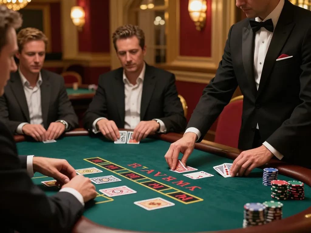 Engaged players strategizing blackjack at a luxurious casino table in XX88