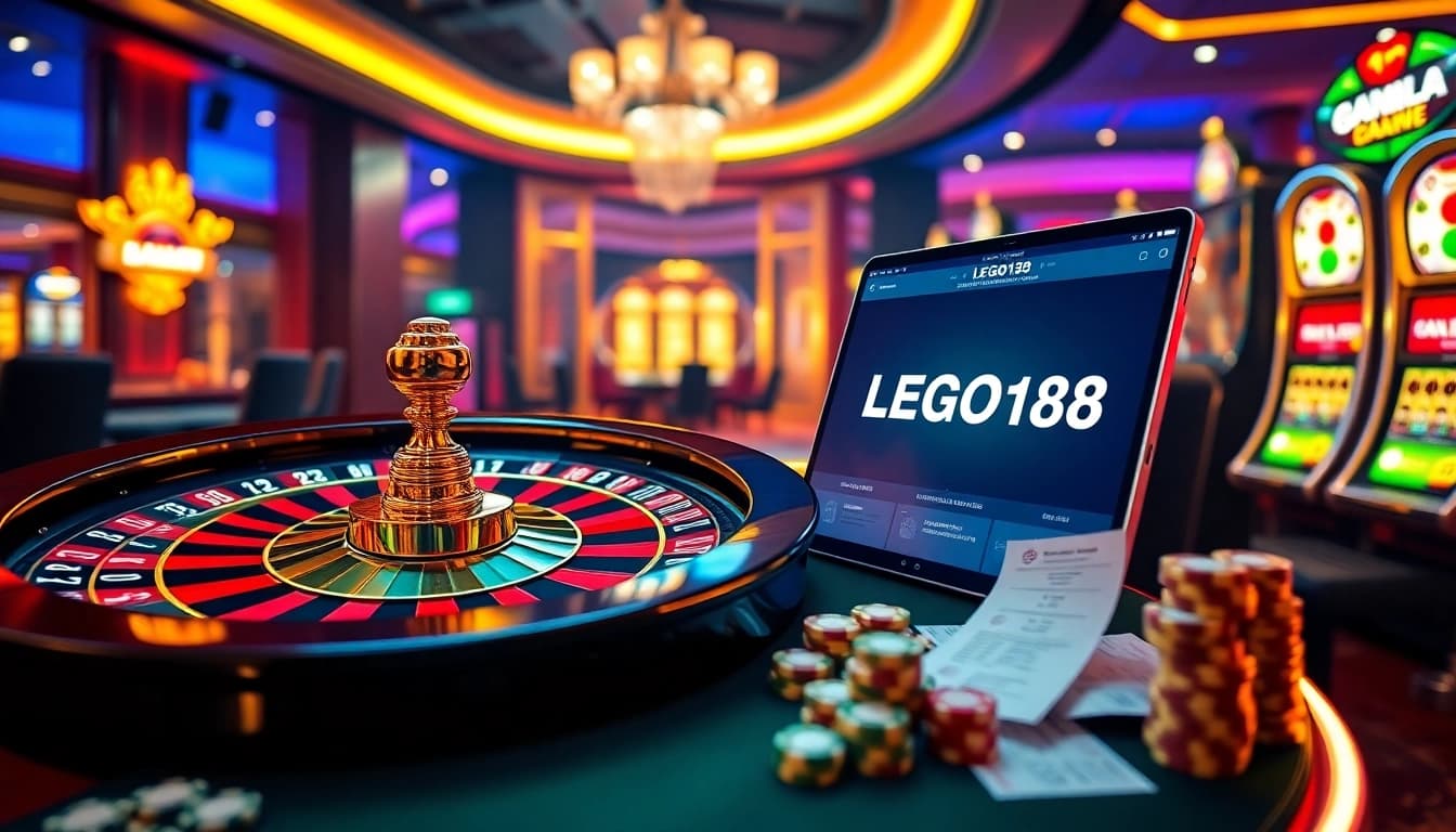 Experience the excitement of LEGO138 daftar with interactive online gambling visuals showcasing casino elements.