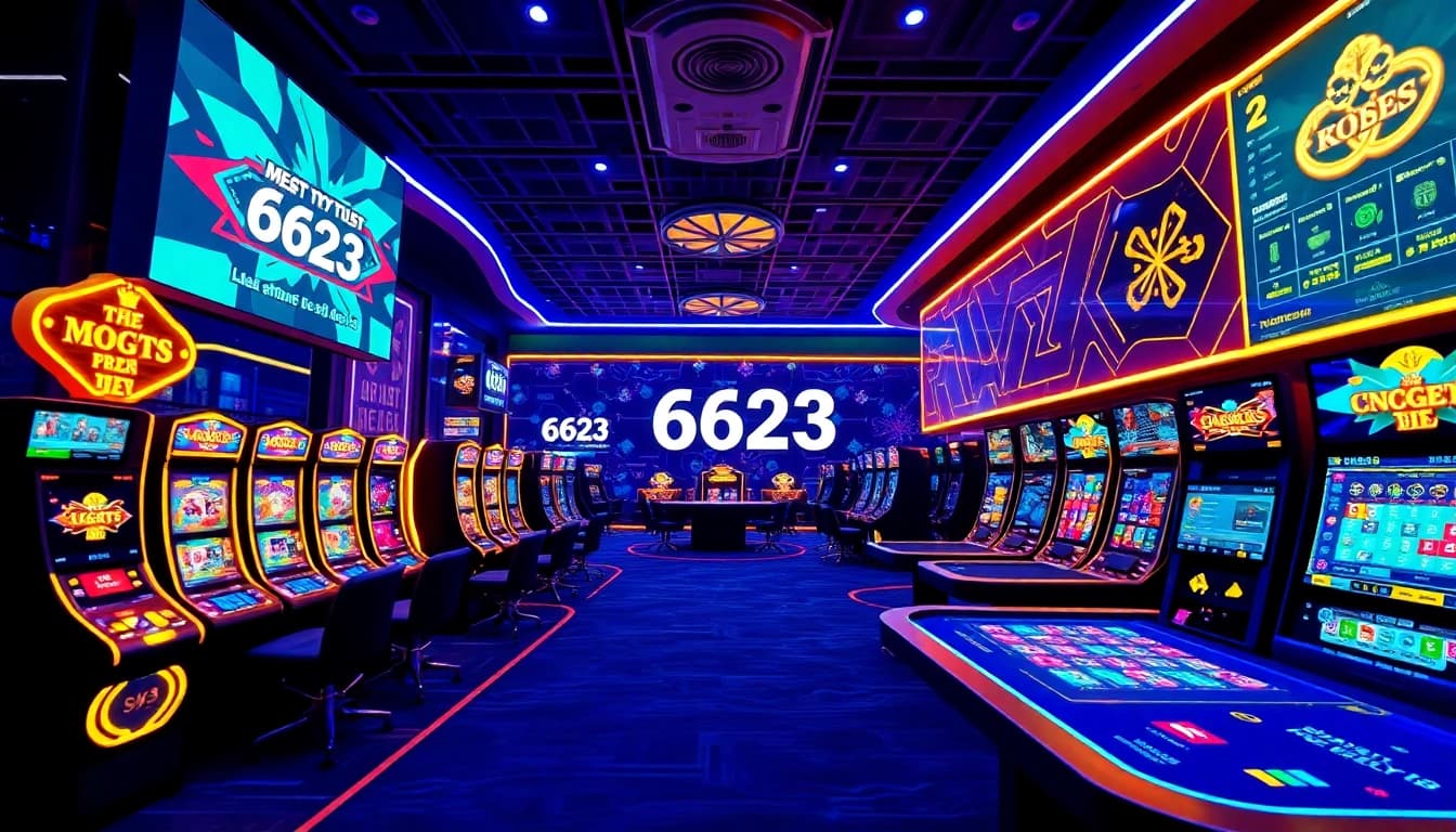 Engaging online gaming experience at 6623, featuring high-tech casino elements and vibrant atmosphere.