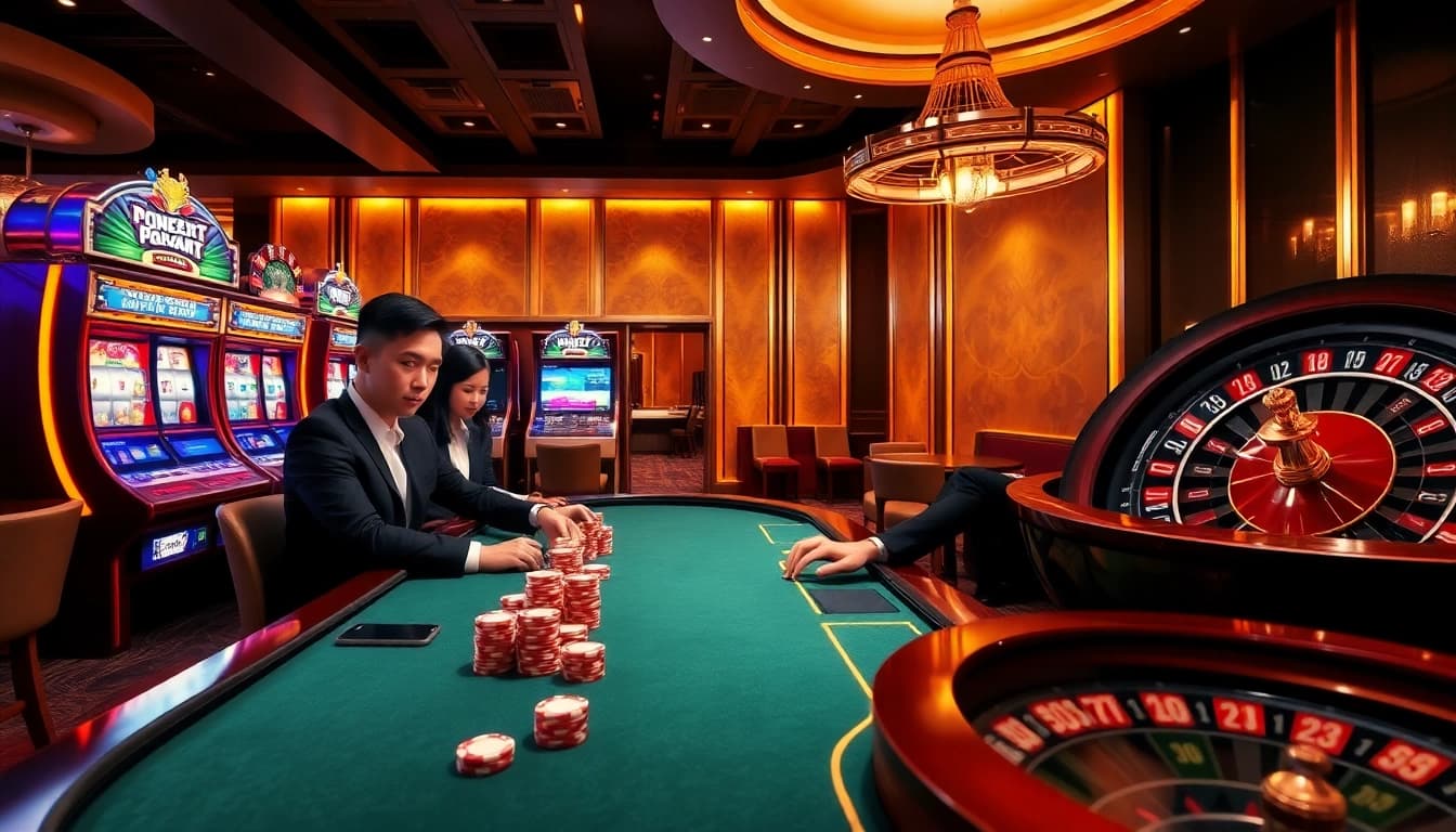 Experience the thrilling online gambling scene at amanahtoto with vibrant slot machines and poker excitement.
