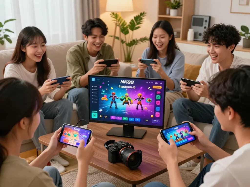 Engaging players utilizing the tải app nk88 in a vibrant gaming atmosphere