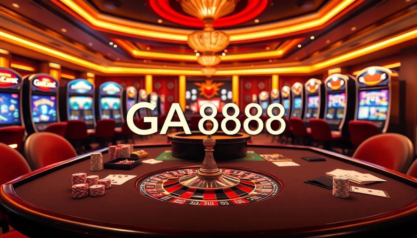 Experience thrilling gameplay at GA888's luxurious casino with professional casino tables and vibrant slot machines.