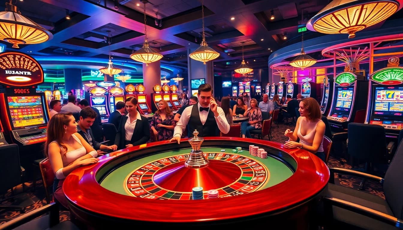The lively casino environment of b29 features a roulette table and slot machines, enhancing the thrilling gambling experience.