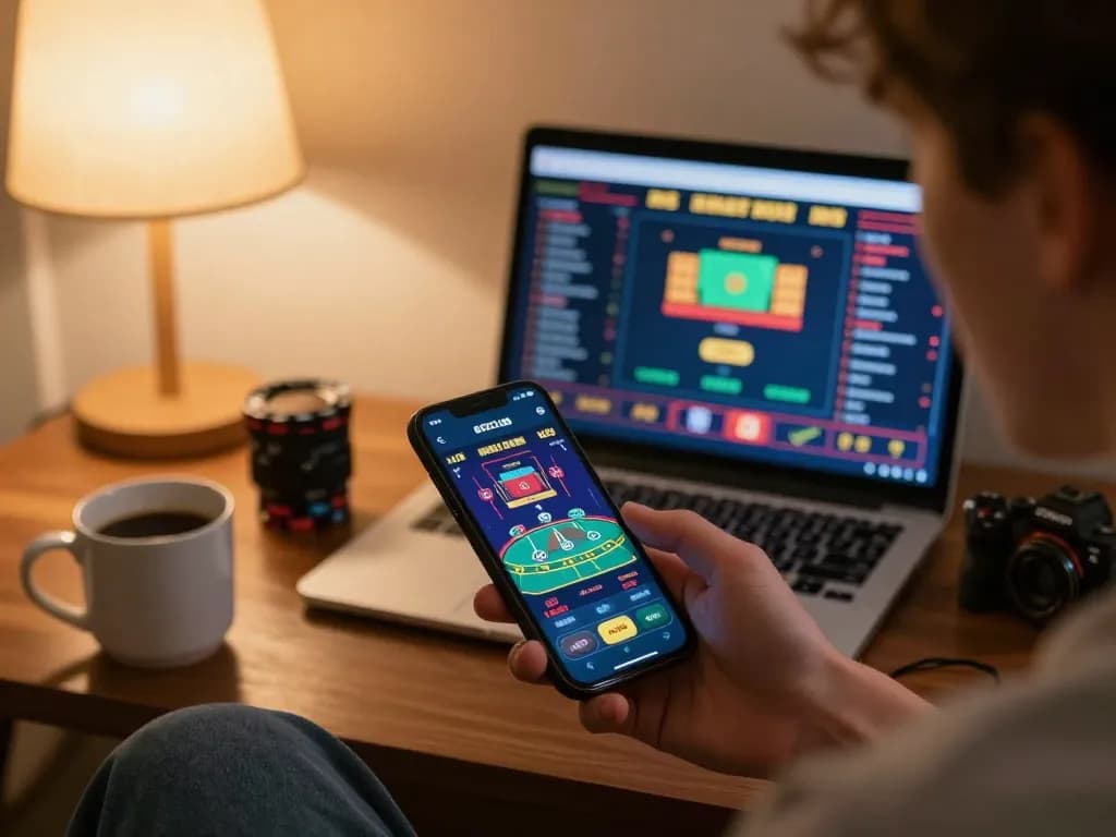 Engaging player enjoying live dealer action on b52club app, showcasing responsible gaming in cozy setting.