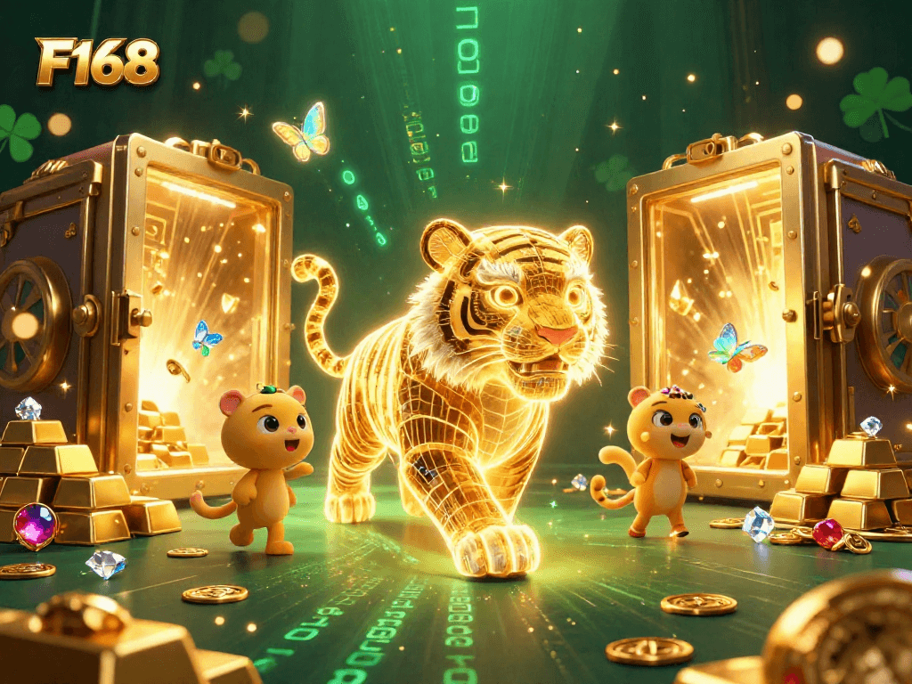 Win big with F168 in a vibrant, dynamic digital casino scene filled with treasures and excitement.