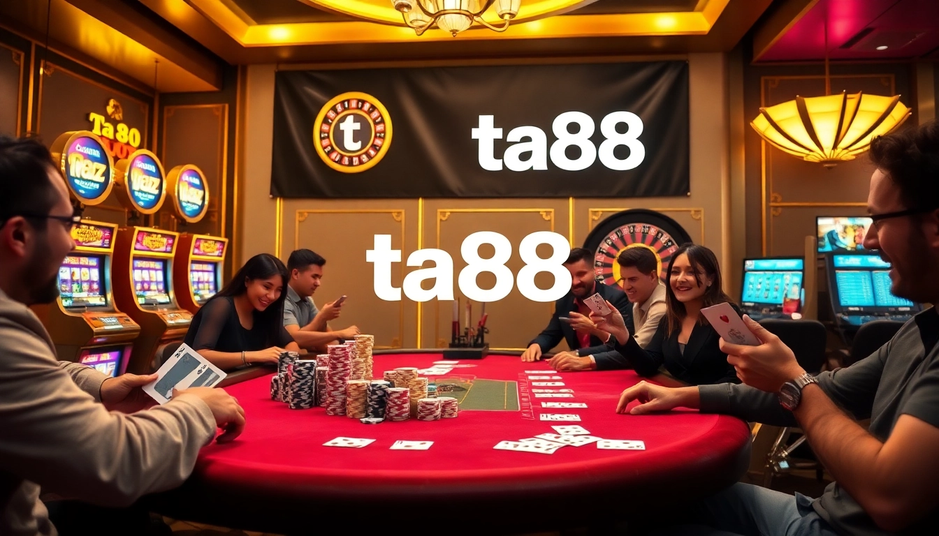 Experience exhilarating gambling at ta88 with vibrant casino visuals featuring poker and roulette.