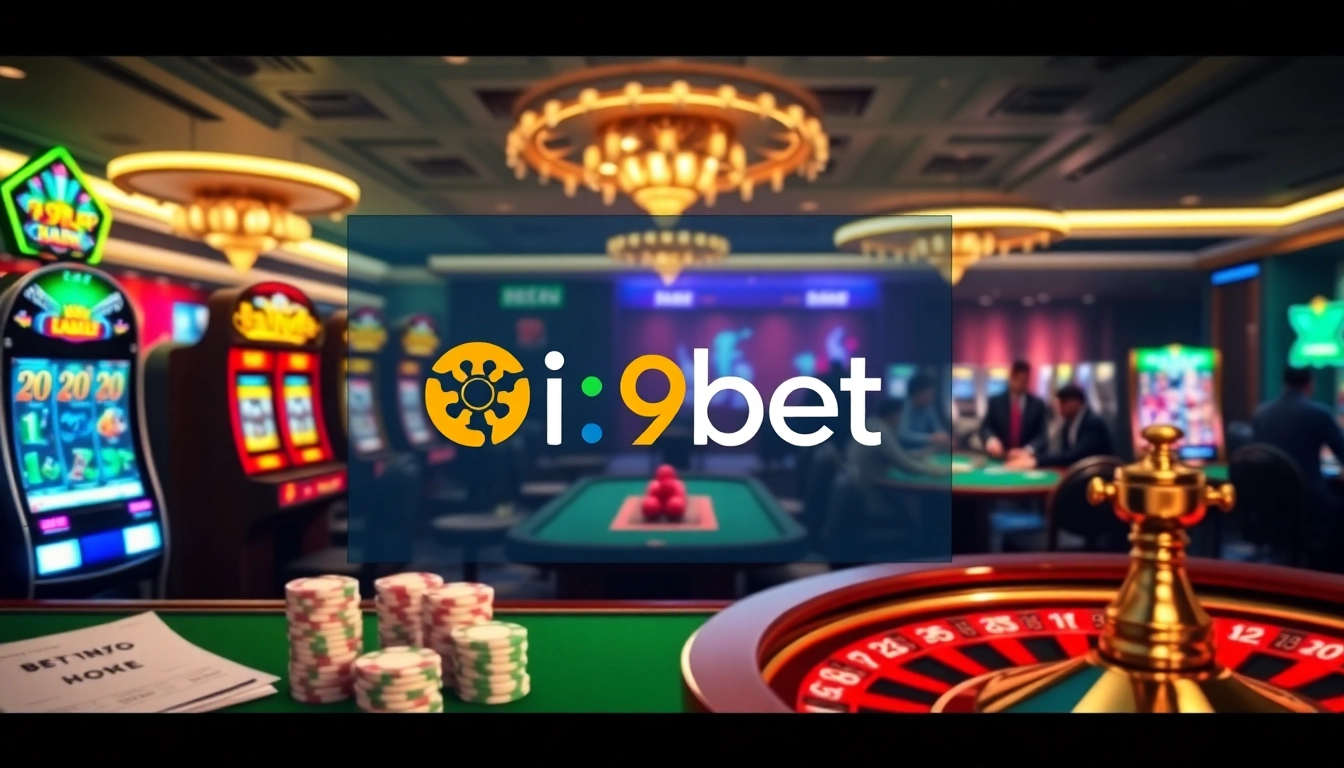 Experience i9bet's immersive online casino with vibrant slot machines and engaging poker tables.