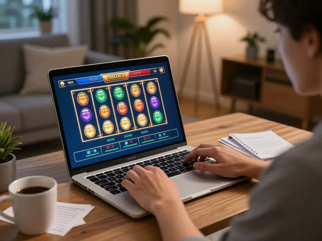 Pemain Bintangmpo menganalisis strategi sambil menikmati slot online di pengaturan yang nyaman