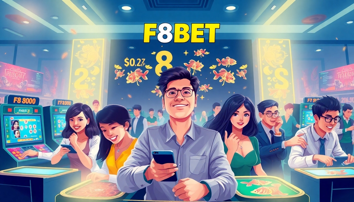 Dynamic gaming scene at https://f8beta2.support/ highlighting Baccarat and fish shooting excitement.