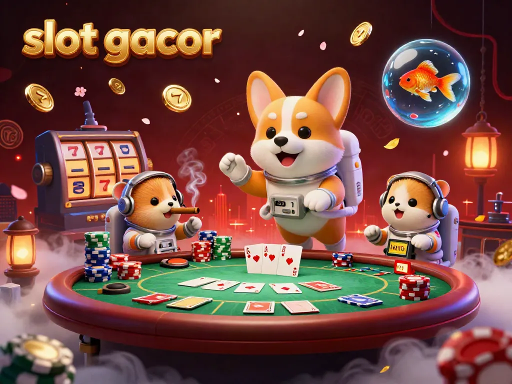 Slot gacor yang menarik, ditampilkan dengan karakter kartun 3D di kasino luar angkasa.