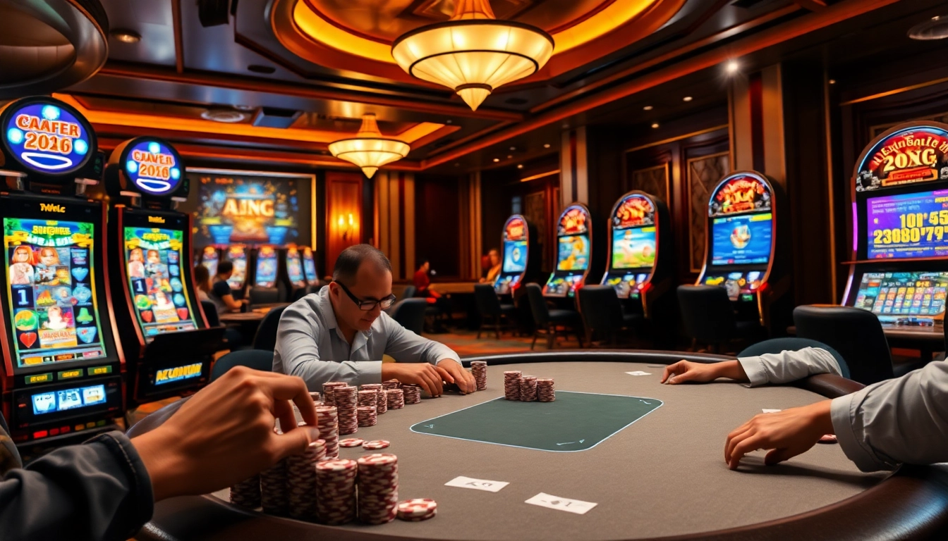 The hidden wiki 2026 showcases a luxurious poker table and modern slot machines in an upscale casino setting.