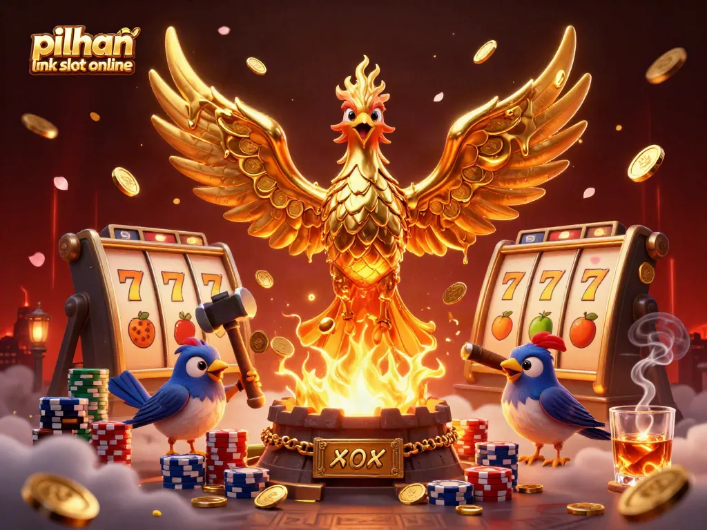 Menangkan permainan dengan pilihan link slot online yang menarik, simbol buah dan jackpot berkilauan di latar belakang.