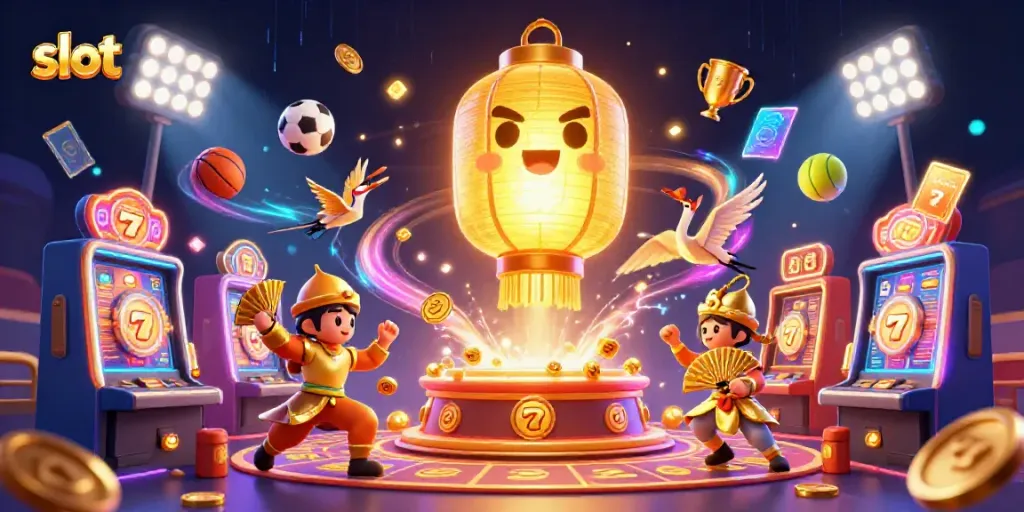 Spin the slot reels with golden lantern spirit and vibrant casino ambiance lighting.